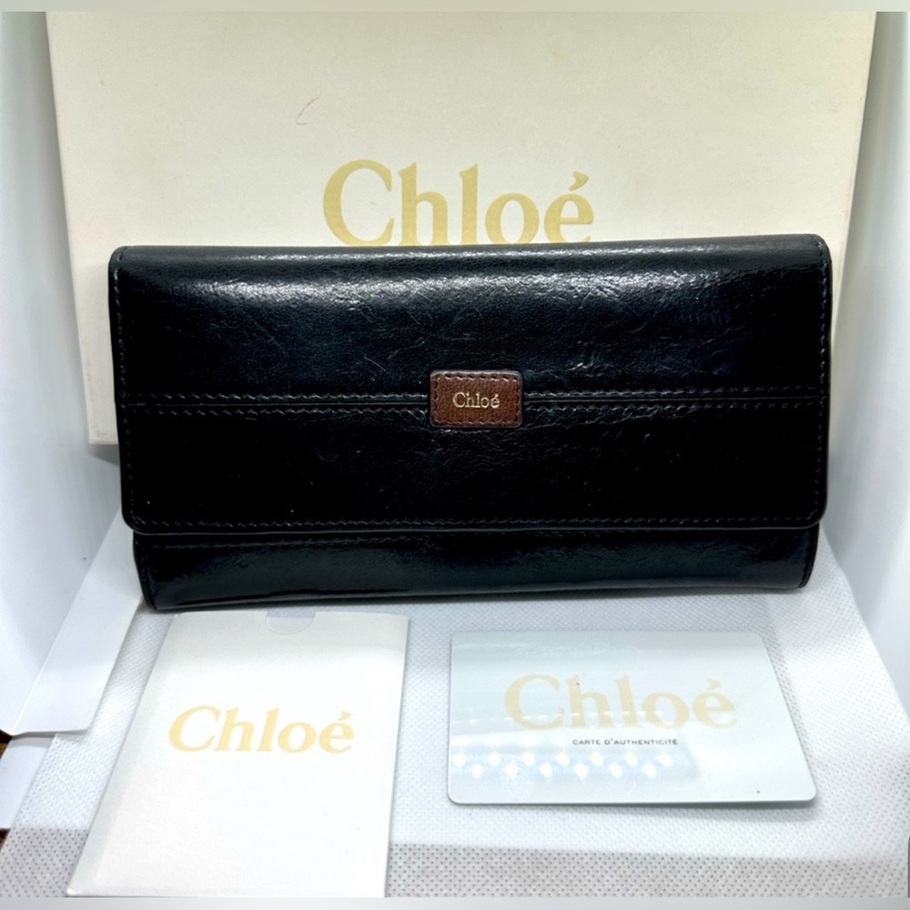CHLOE DEAD STOCK BLACK BOX CALF LONG WALLET WITH BOX, COA CARD, AND CARE CARD